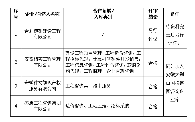 安徽大別山工程咨詢有限公司合作伙伴招募結(jié)果公告(九)