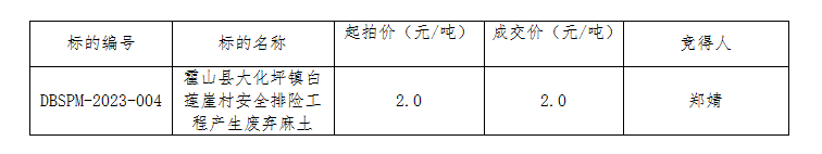 DBSPM-2023-004 霍山縣大化坪鎮(zhèn)白蓮崖村安全排險工程產(chǎn)生廢棄麻土拍賣成交公告